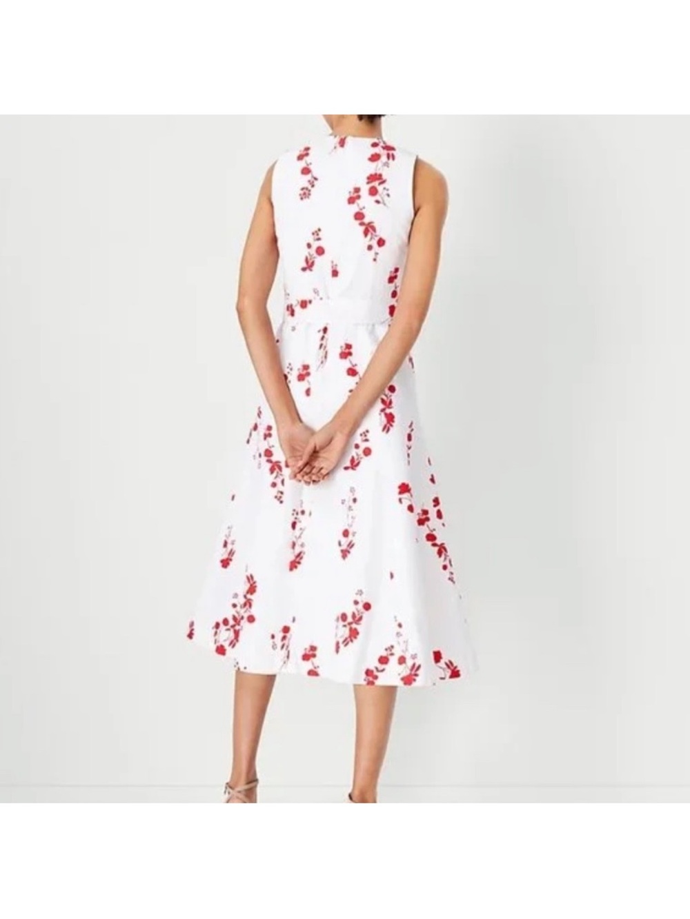 Ann Taylor White Maxi Dress with Red Floral Motif